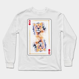 Lioness Head Queen of Diamonds Playing Card Long Sleeve T-Shirt